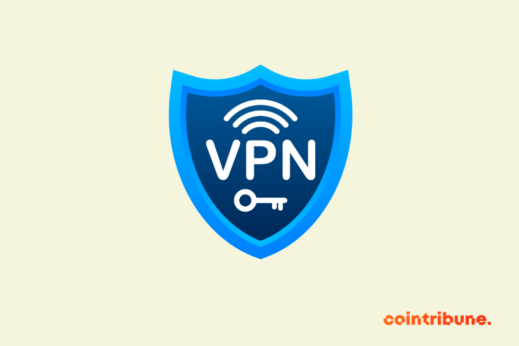 Un escudo con el símbolo de conexión a Internet, la palabra VPN y una llave