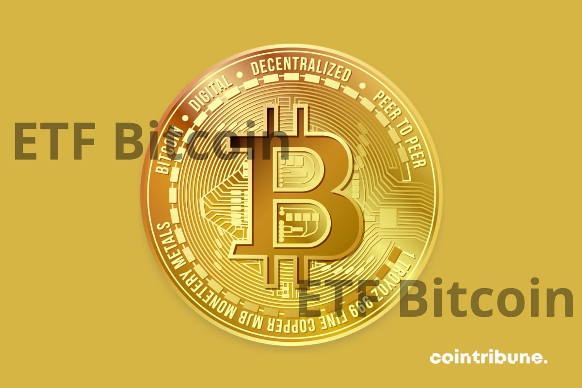 A bitcoin coin and the words "ETF Bitcoin".