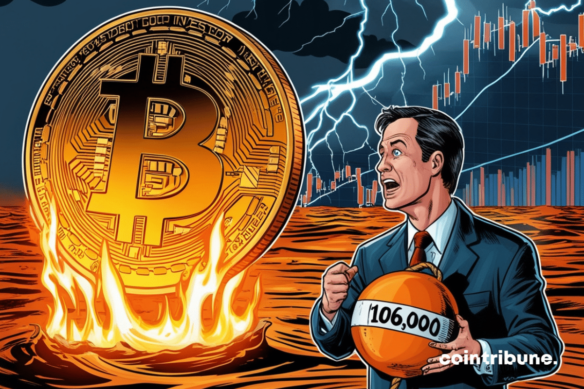 Trader holding a buoy marking bitcoin's passage to 6,000