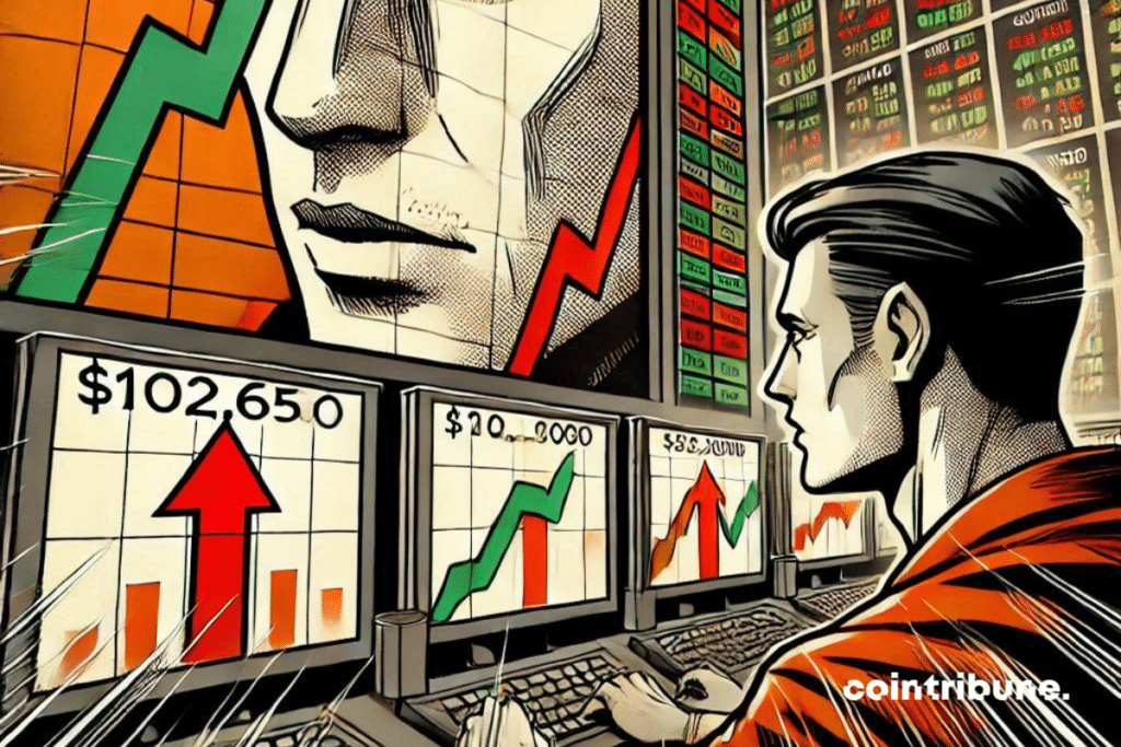 Bitcoin trader viewing charts and record at 2,650