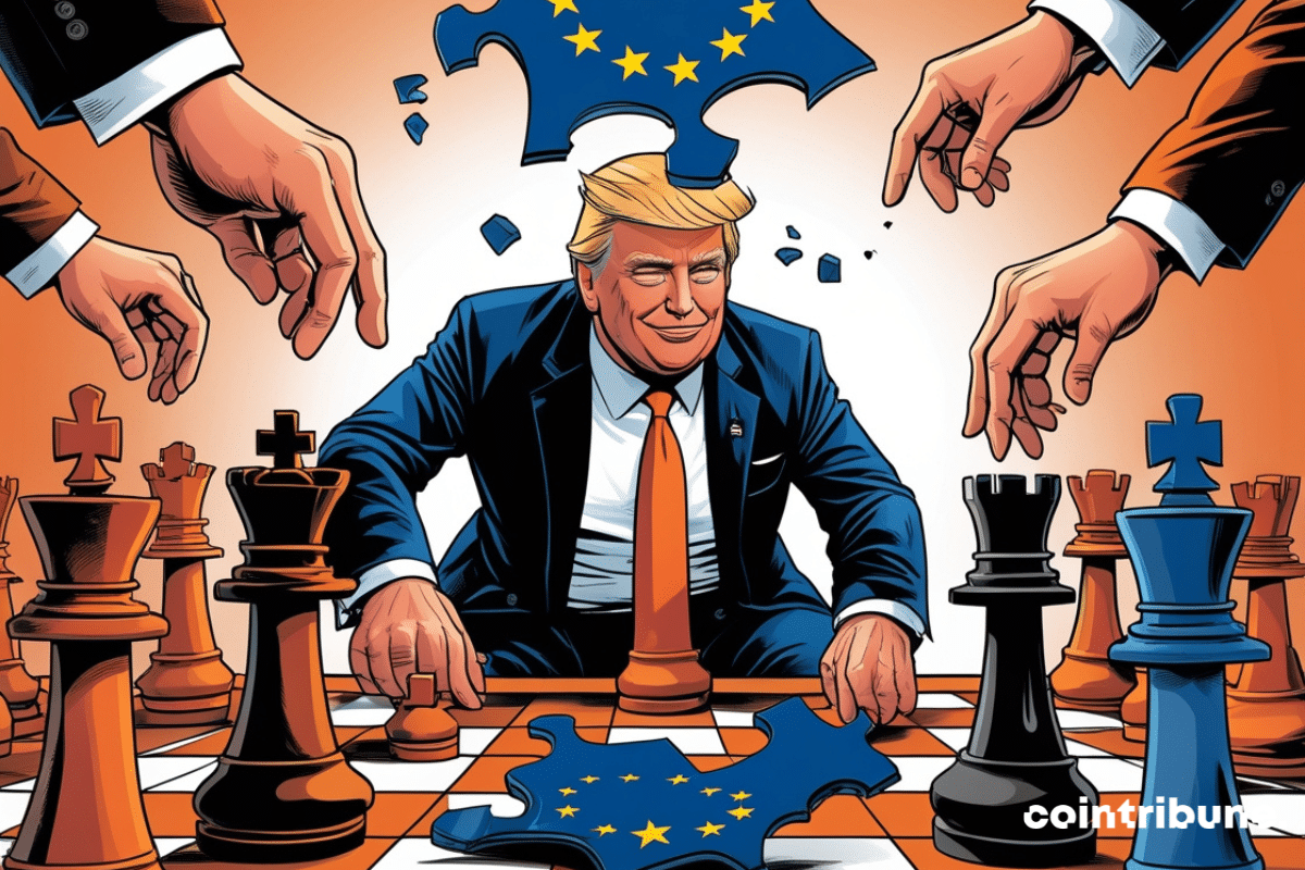 Trump juega con piezas de ajedrez gigantes que representan a Europa