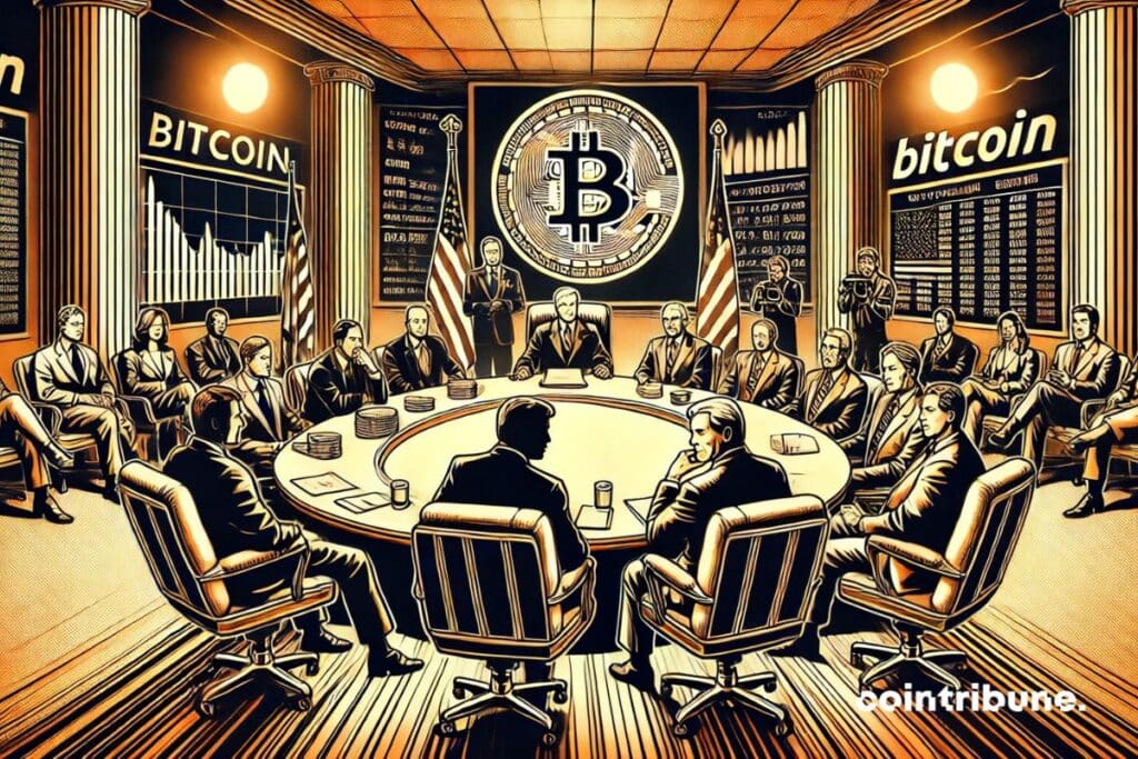 Líderes cripto en la Casa Blanca con Donald Trump discutiendo la cripto reserva