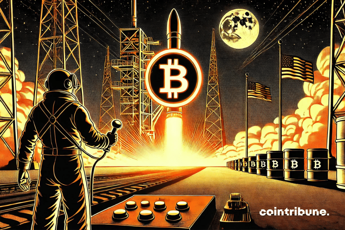 Le Bitcoin sur la rampe de lancement : une scène tendue et symbolique où le rallye potentiel est suspendu à un seul geste