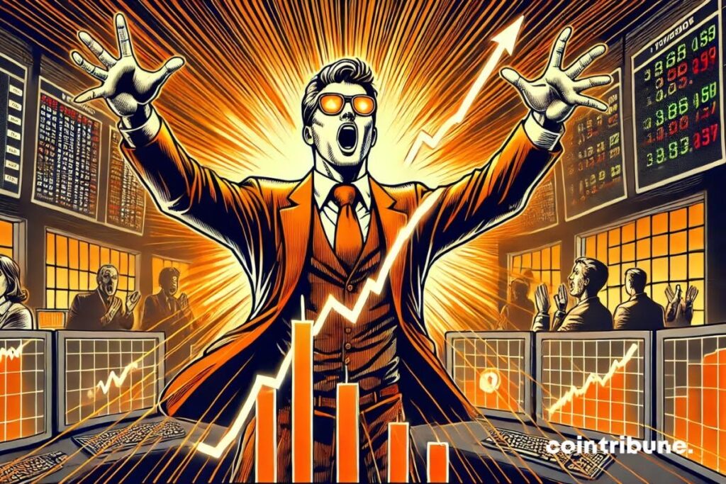 Un criptoinversor atónito ante la meteórica subida de los gráficos de Solana.