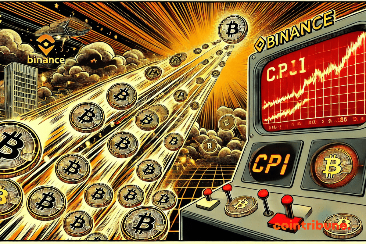 Illustration of a massive influx of bitcoin on Binance