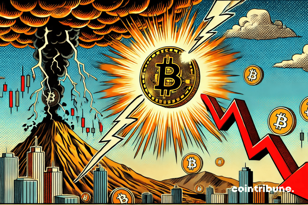 Bitcoin shining in the sky with statistical data as background