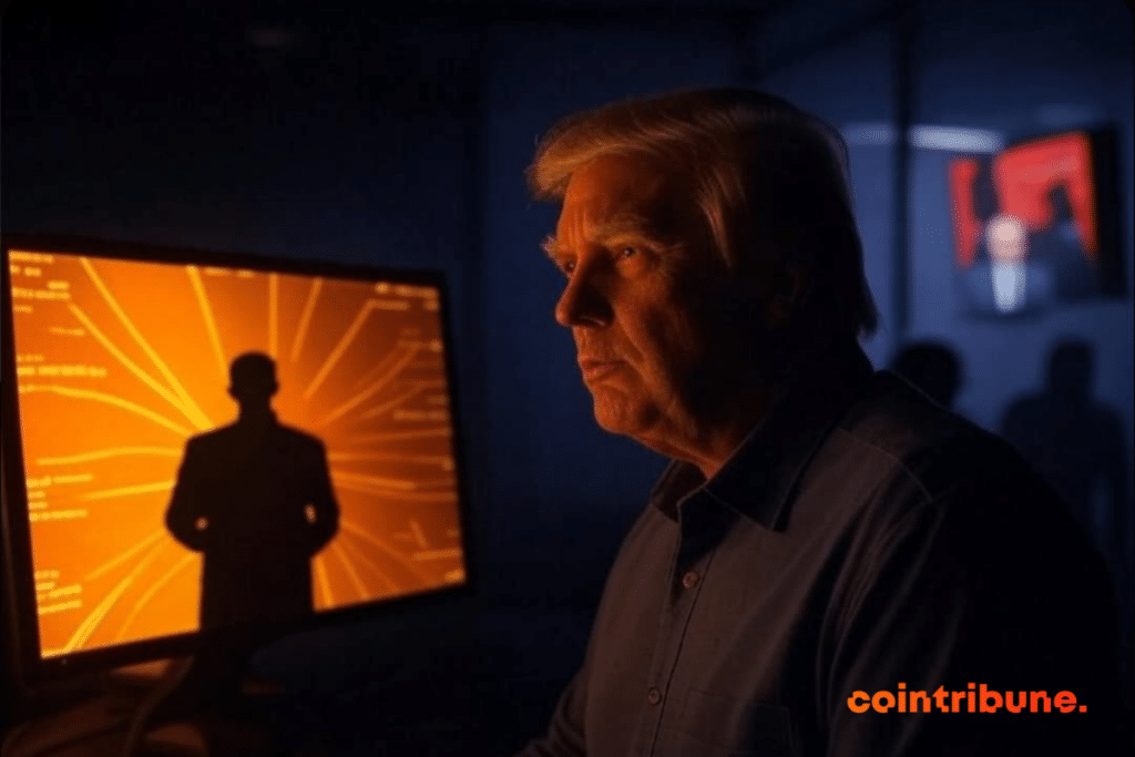 Illustration of Donald Trump looking at a computer screen