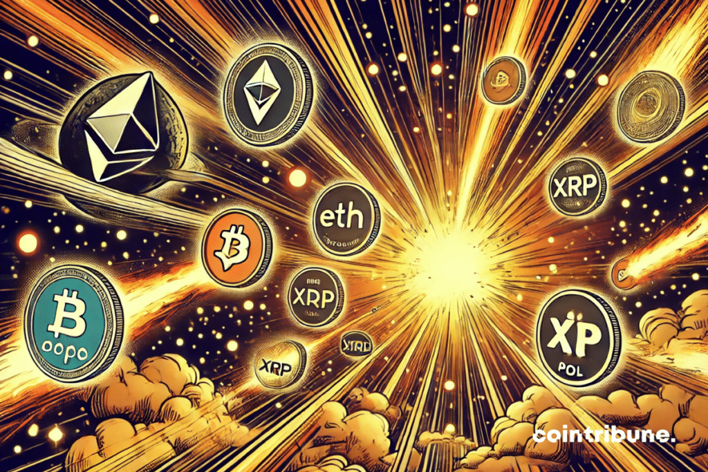 Raios de luz transportando altcoins