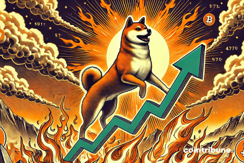 Shiba Inu dog surfing a pool of fire