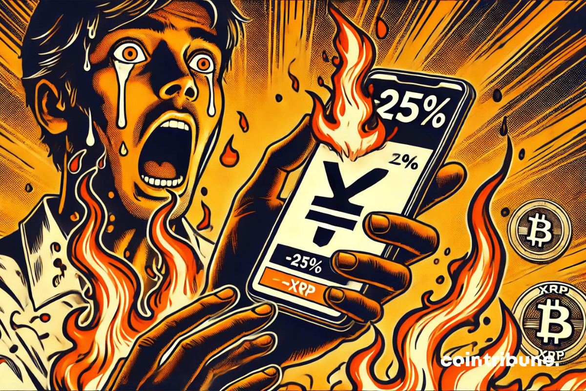 La billetera de XRP ardiendo en la mano temblorosa de un inversor cripto refleja perfectamente la tensión y el pánico provocados por la caída abrupta del 25  %.
