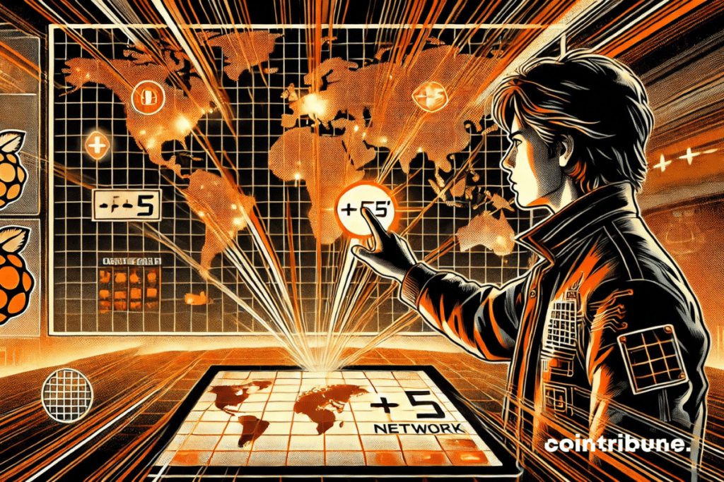 The global reach of the Pi Network crypto, with a powerful visual activation on a stylized world map.