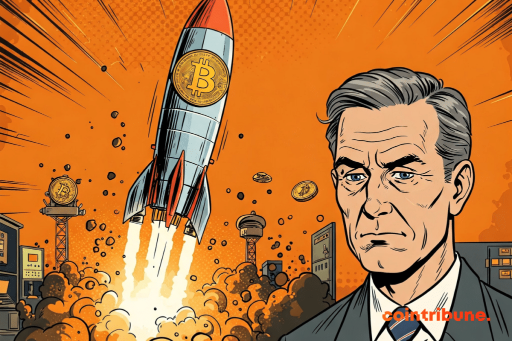 Un cohete Bitcoin intenta despegar, pero no lo consigue.