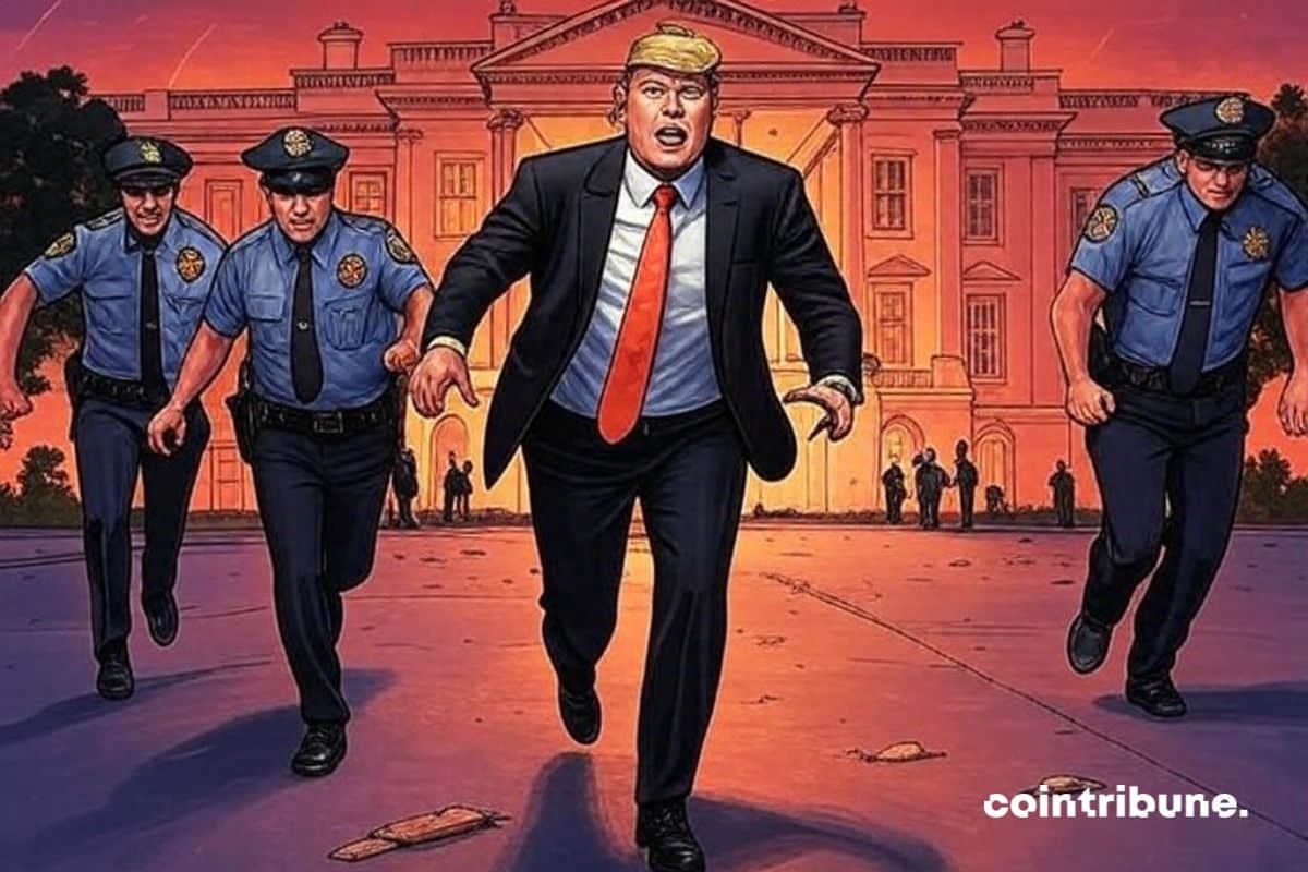 Donald Trump being chased by police after his impeachment.
