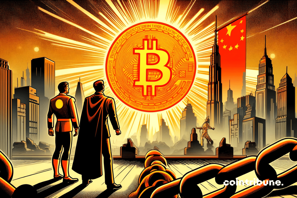 Bitcoin as the sun in a futuristic landscape, representing its growing influence in international trade and economics
