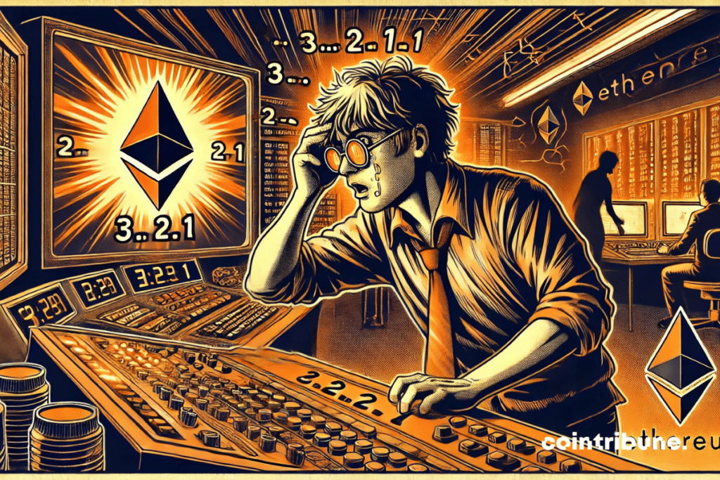 Un développeur tech tendu qui attend la mise à jour Ethereum imminente