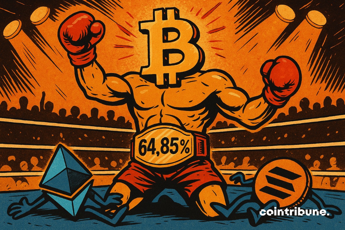 O Bitcoin ganha o anel com uma vantagem de 64,85% sobre as altcoins ethereum e Solana.