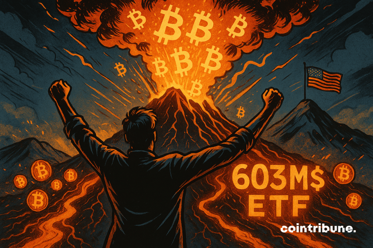Indivíduo contempla uma erupção de vulcão butcoin com valor recorde de ETF de US$ 603 milhões
