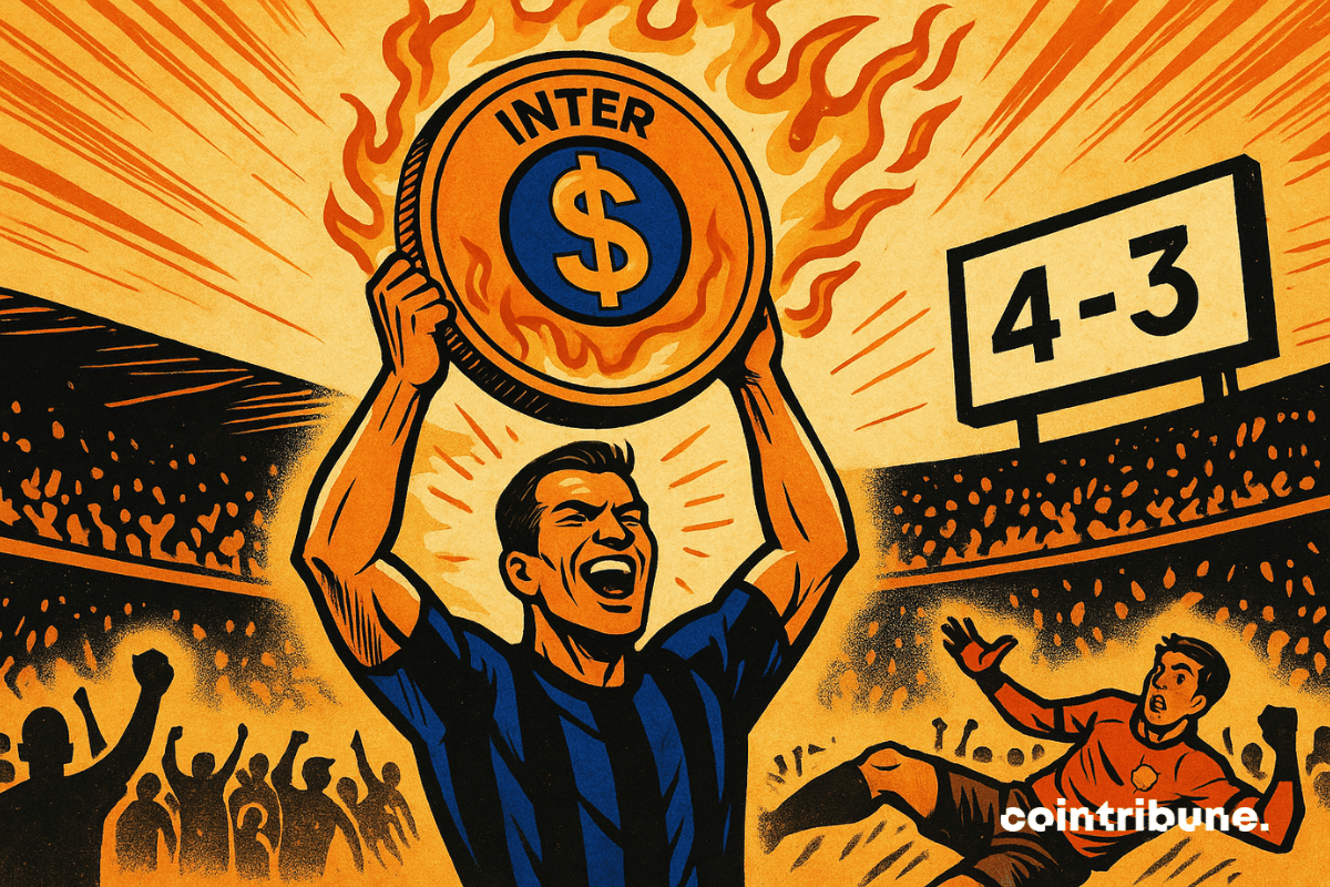 Inter Milan player holding up an INTER token as a trophy
