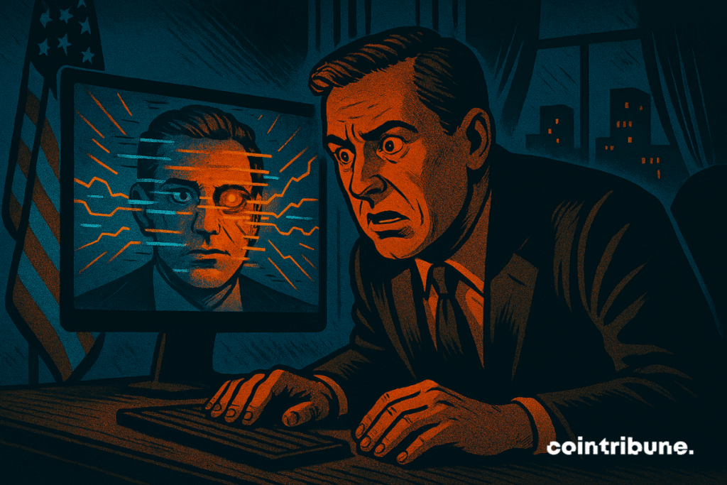 Illustration of a US government official being scammed by AI