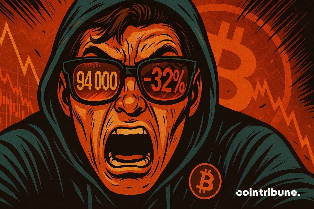 Un inversor de bitcoin frente a los gráficos de BTC en caída a 94.000 dólares.