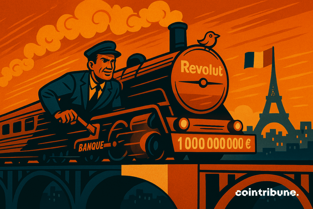 El tren de Revolut (banco pro criptomonedas) cruza Francia con "1.000 millones de euros" escrito en la parte superior