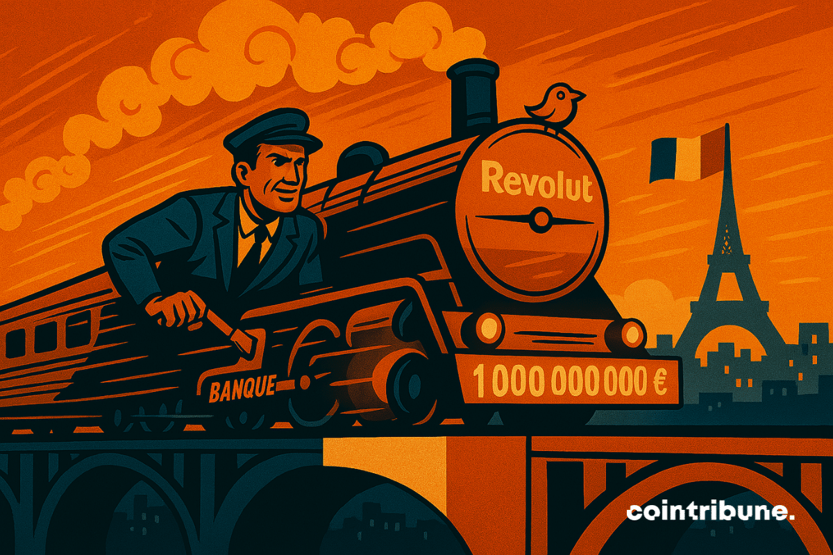 Trem da Revolut (a favor de bancos de criptomoedas) atravessa a França com "€ 1 bilhão" escrito no topo