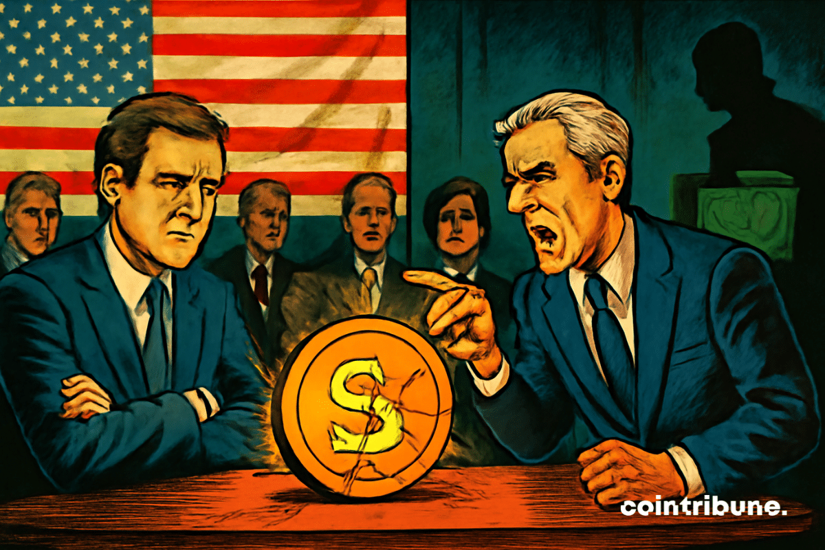 Échange tendu au Sénat entre sénateurs démocrates, symbolisant la fracture du parti autour du projet de loi sur les stablecoins et la régulation de la crypto.