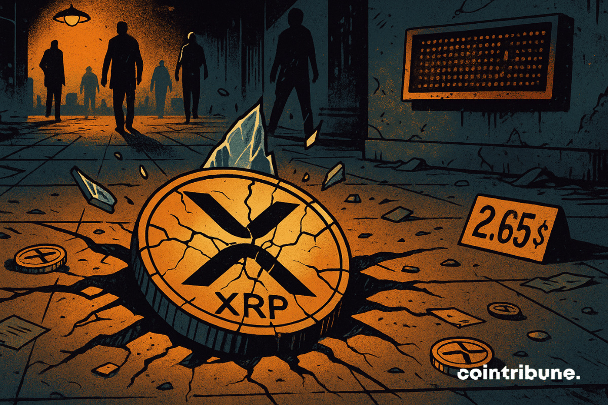 A cripto XRP em pedaços no chão.