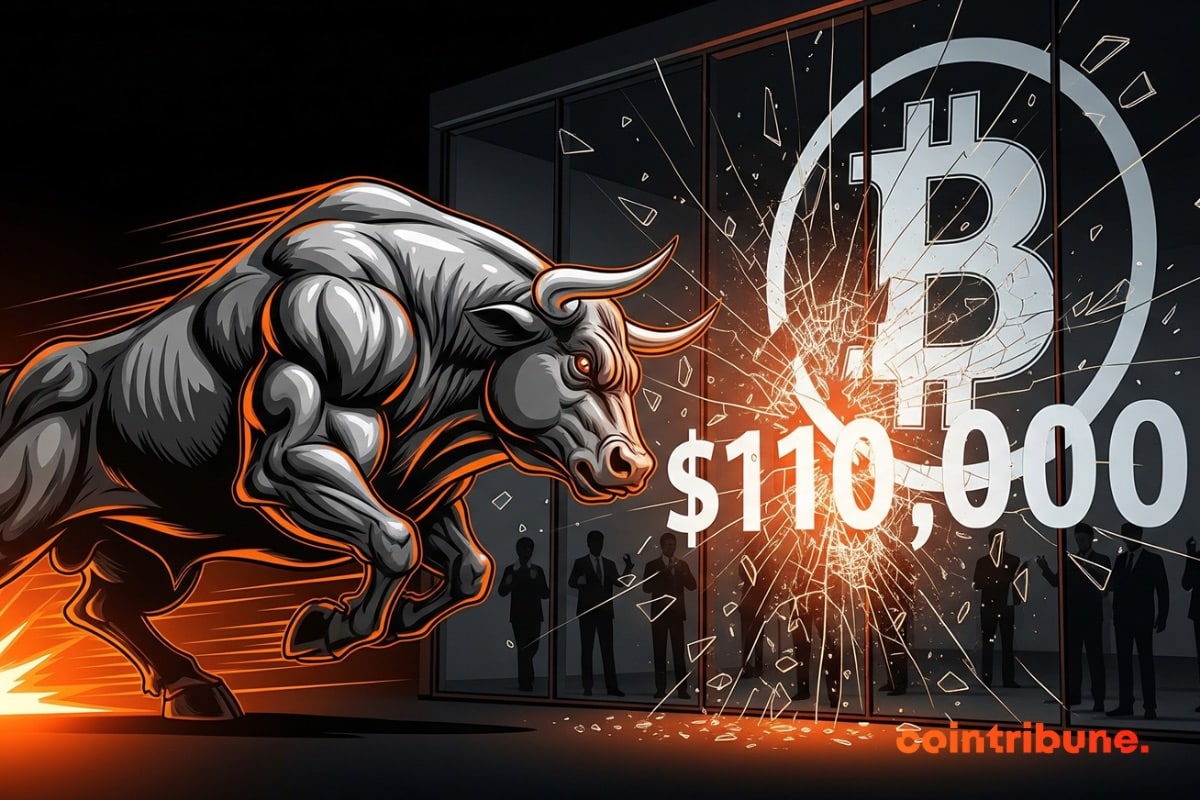 Um touro correndo em alta velocidade para destruir uma janela de US$ 110.000 em bitcoins.