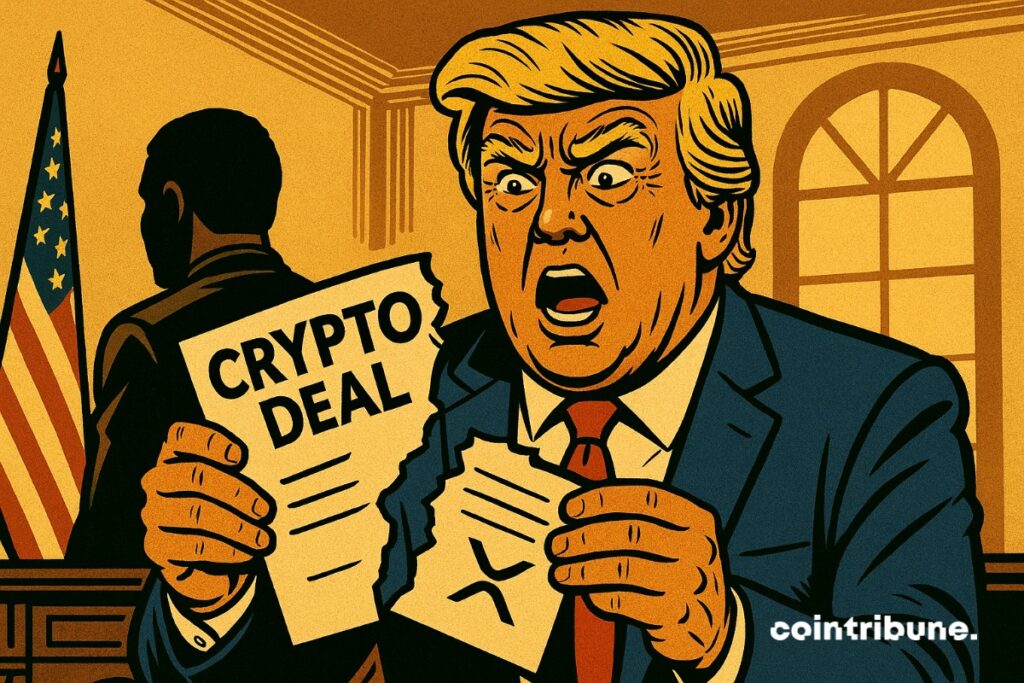 Donald Trump tearing up a crypto contract with XRP. He was manipulated.