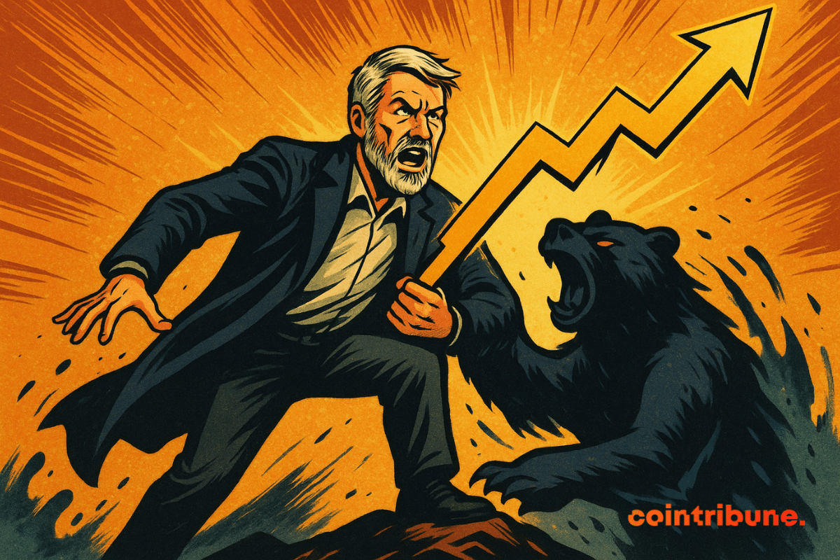 Michael Saylor segurando um vetor ascendente e esmagando um urso