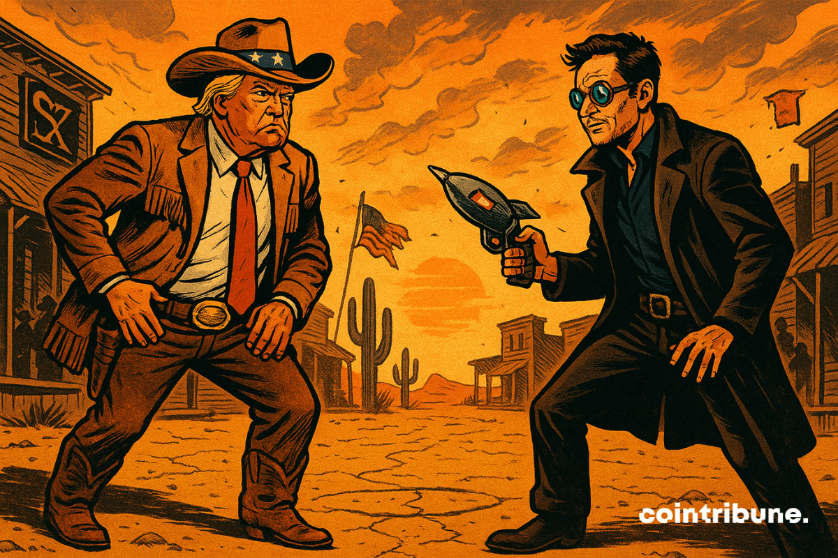 Trump e Musk se enfrentam em um duelo ao estilo faroeste.