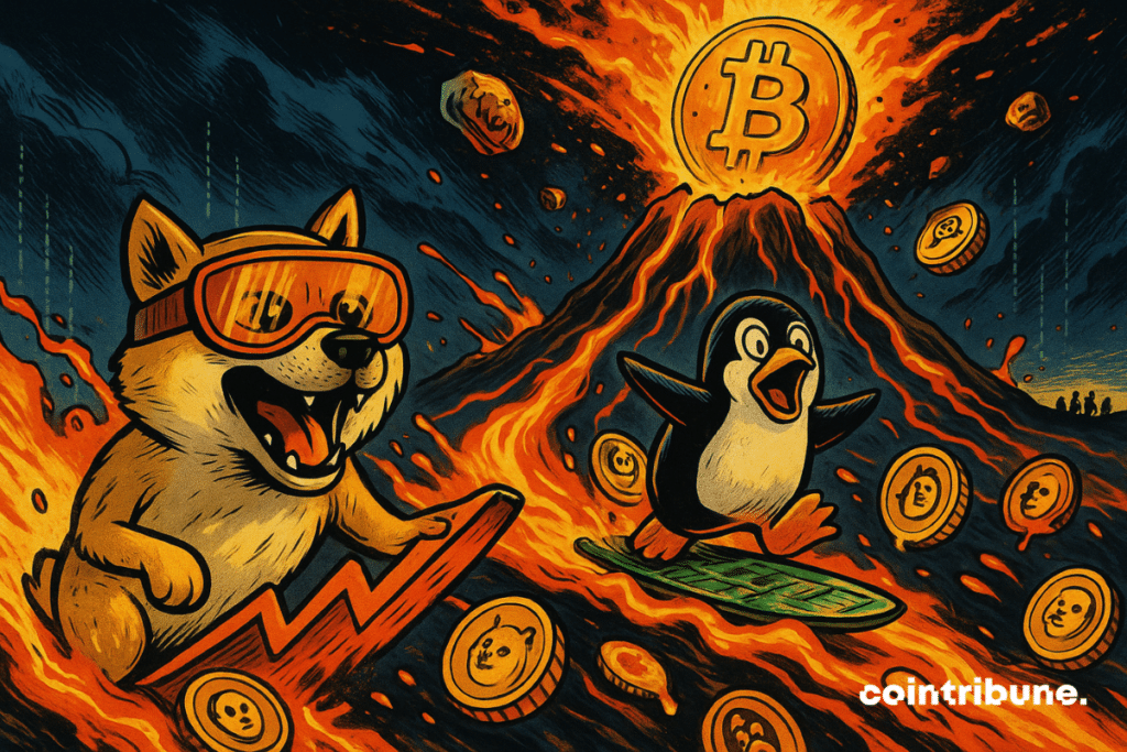 La erupción de los memecoins PENGU y Dogecoin desde el volcán Bitcoin