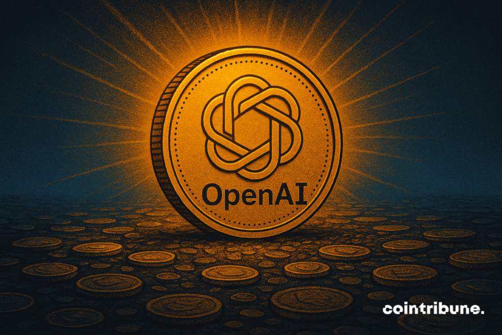 Illustration of a glowing coin with the OpenAI logo, symbolizing tokenized assets and the debate over private equity tokenization.