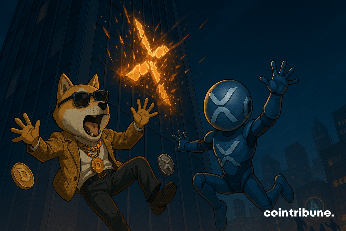 The crash from the top of a crypto skyscraper for XRP and Dogecoin.