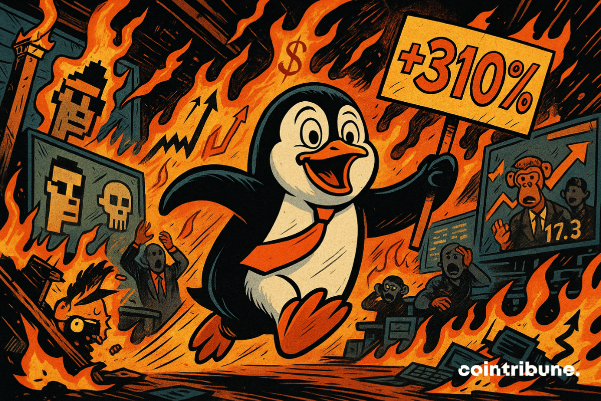 Euphoric Penguin Walks Through Burning NFT Exchange