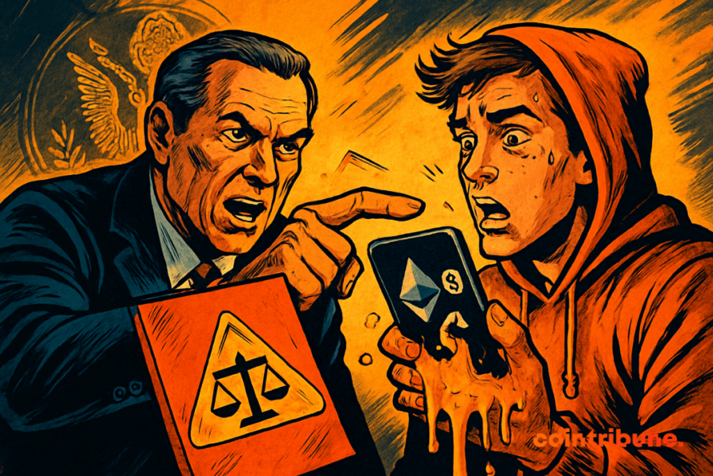 SEC agent accuses young crypto investor holding melting smartphone