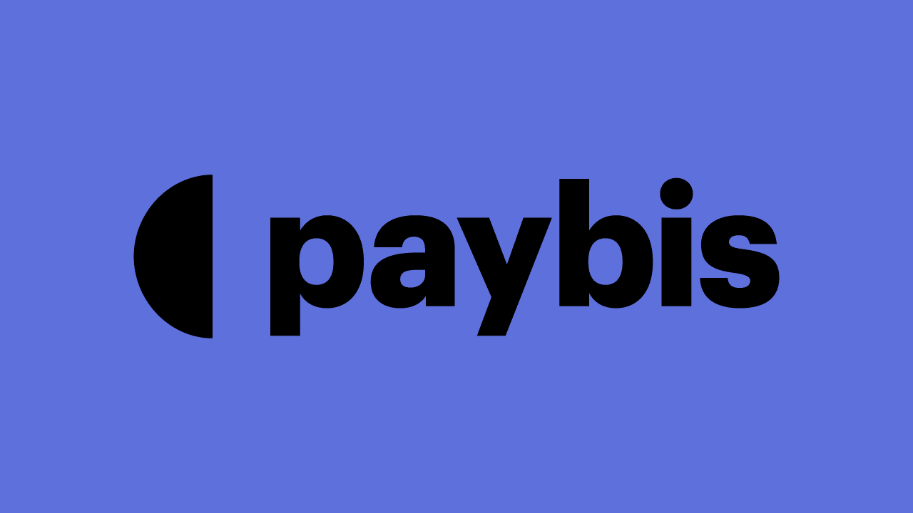 Official Paybis logo on a blue background, representing the announcement of expanded payment options for USDT purchases.