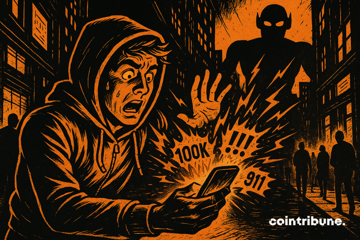Young adult, dark hoodie, streetwear look, credible and modern expression. Visual messages literally explode out of the screen, represented as digital flames or electrified bubbles, containing symbols of tension. He is shocked, panicked, eyes wide open at what he sees on his phone, symbolizing AI-orchestrated disinformation following Kirk’s assassination.