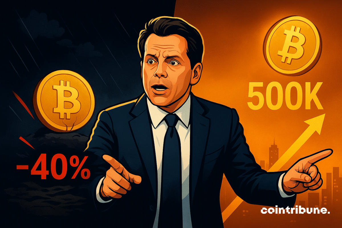 Scaramucci alerta sobre a divisão do Bitcoin: queda de -40% no lado esquerdo e alta brilhante no lado direito em direção a 500 mil.